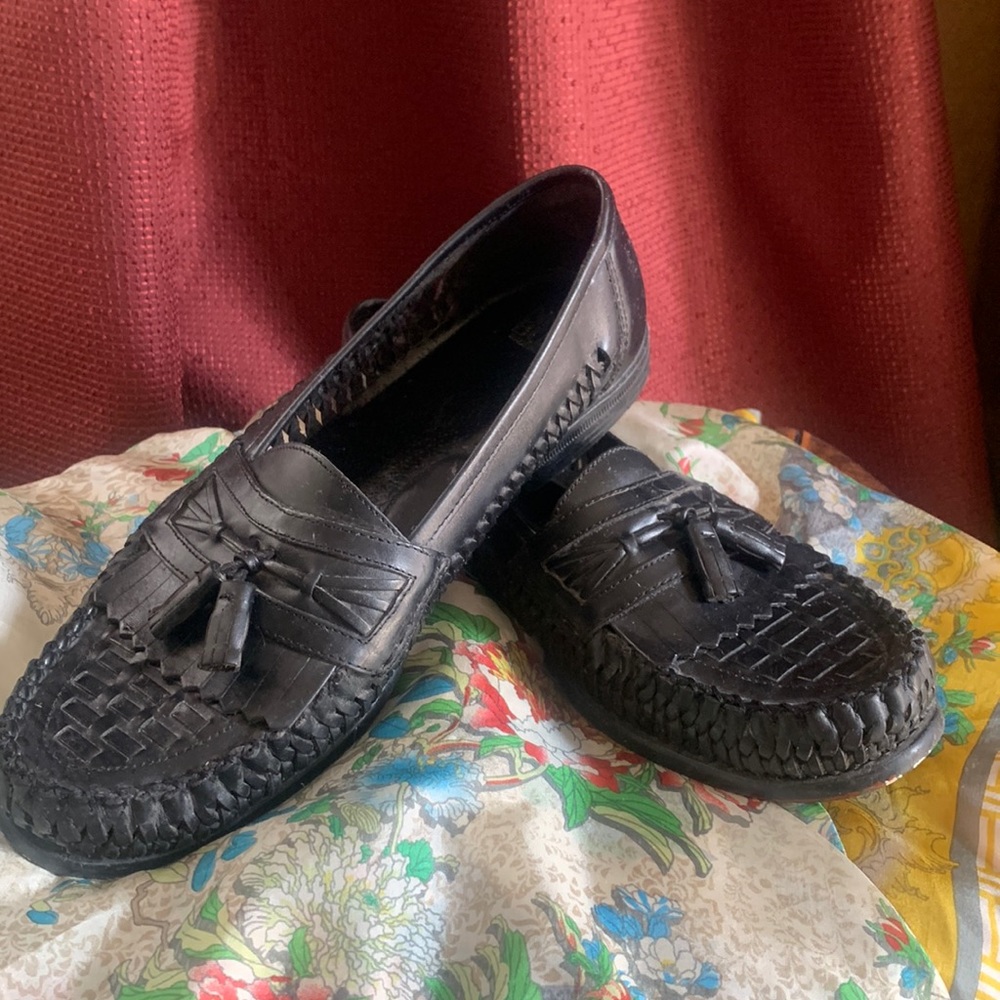 Mens black woven loafers